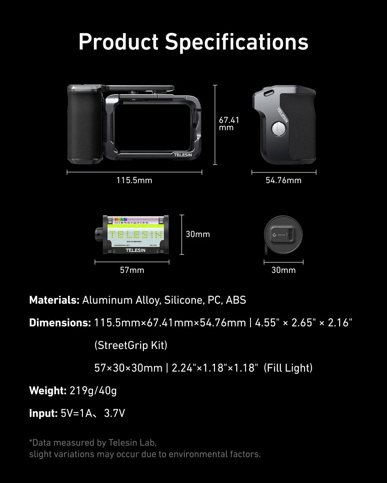 TELESIN StreetGrip Kit + RGB Fill Light for DJI Osmo Action 6 - Image 7