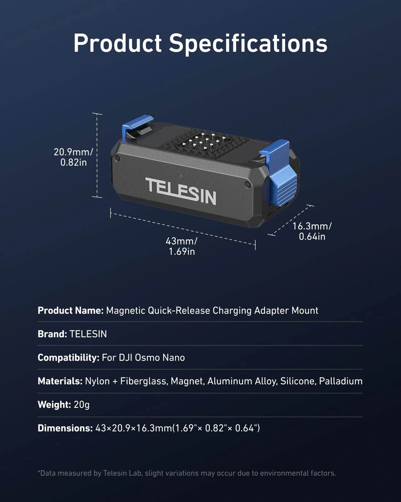 TELESIN Magnetic Quick-Release Charging Adapter Mount for DJI Osmo Nano - Image 4