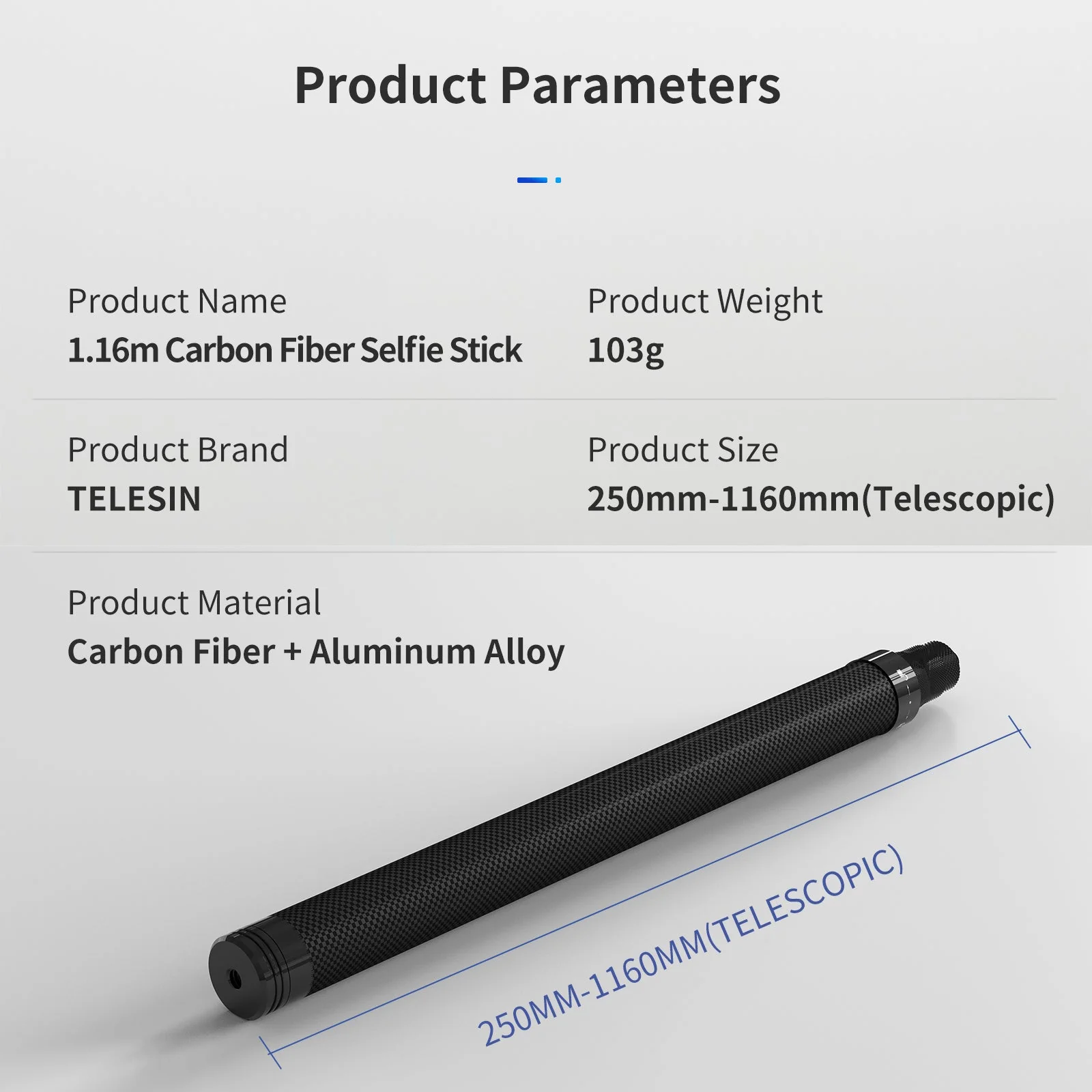 TELESIN 1.16m Carbon Fiber Selfie Stick - Image 13