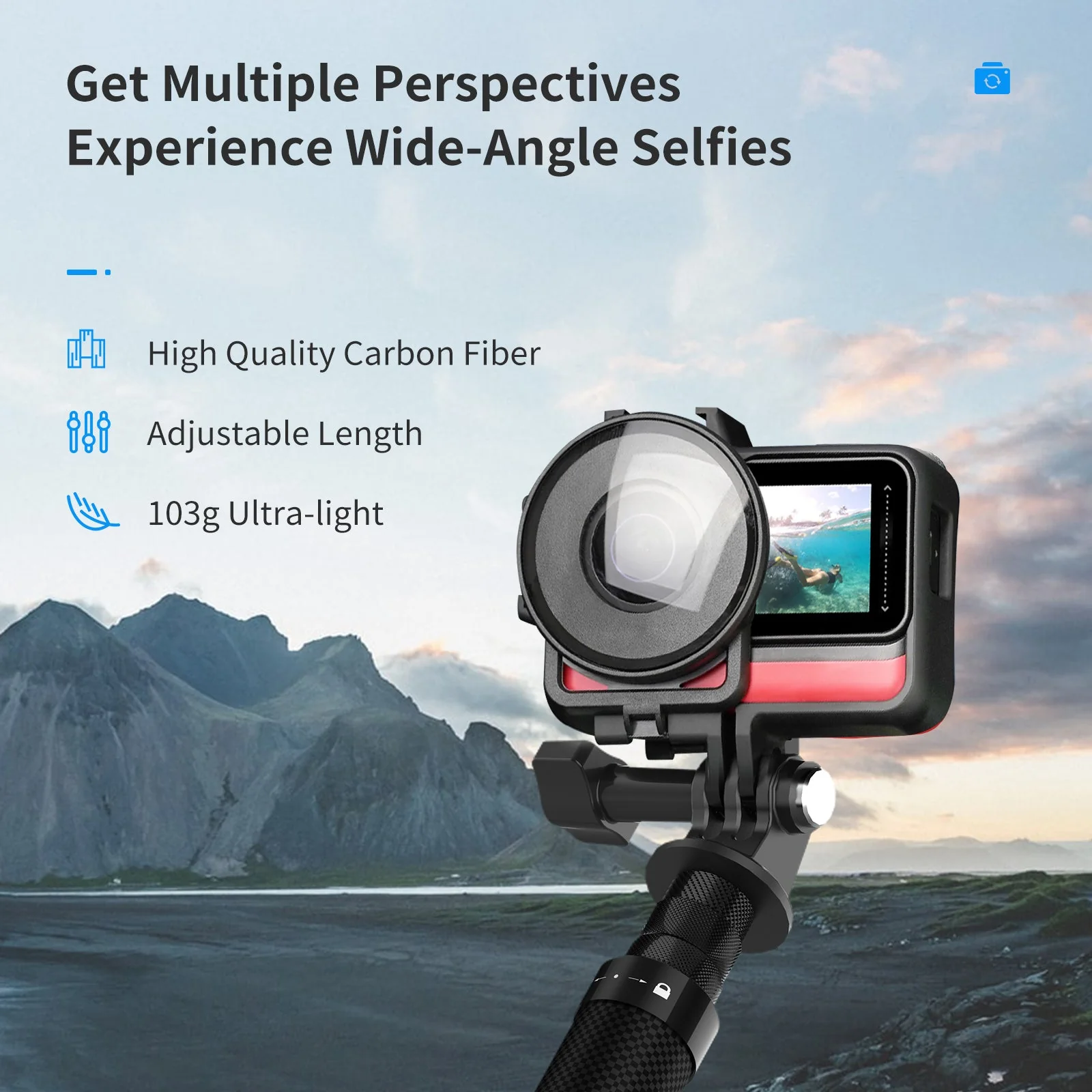 TELESIN 1.16m Carbon Fiber Selfie Stick - Image 4
