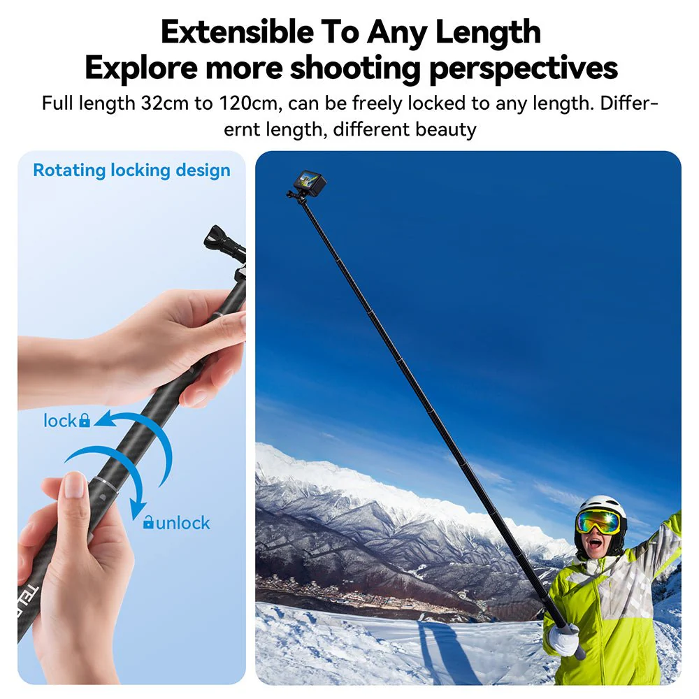 TELESIN 1.2m Adjustable Carbon Fiber Selfie Stick - Image 12