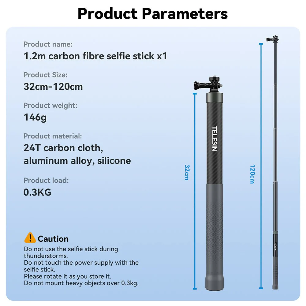 TELESIN 1.2m Adjustable Carbon Fiber Selfie Stick - Image 20