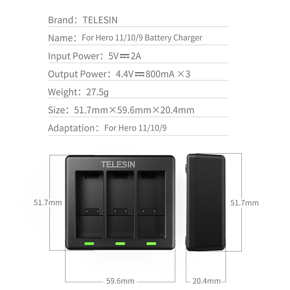 TELESIN 3 Slots Charger for GoPro Hero 9/10/11/12 - Image 10