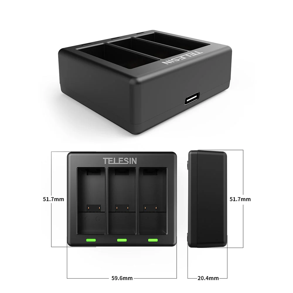 TELESIN 3 Slots Charger for GoPro Hero 9/10/11/12 - Image 3
