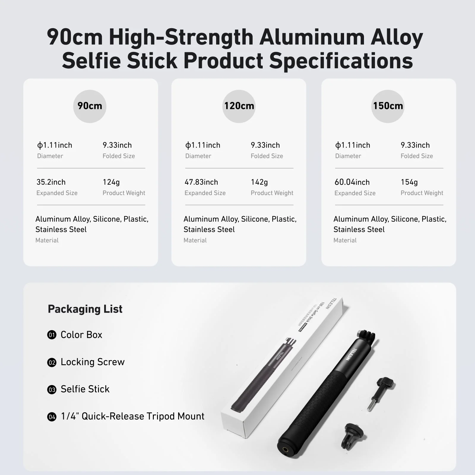 Telesin aluminum alloy high strength selfie stick - Image 10