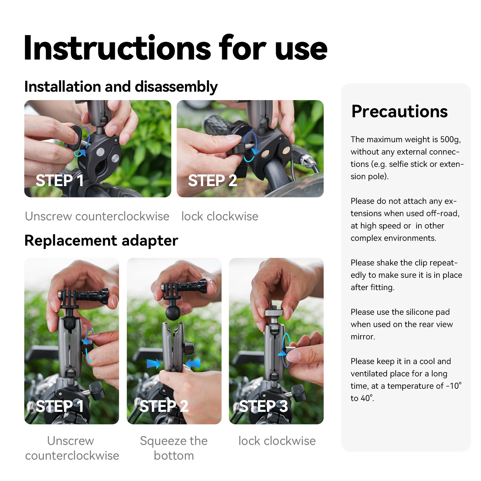 TELESIN Aluminum Alloy Universal Handlebar Mount - Image 10