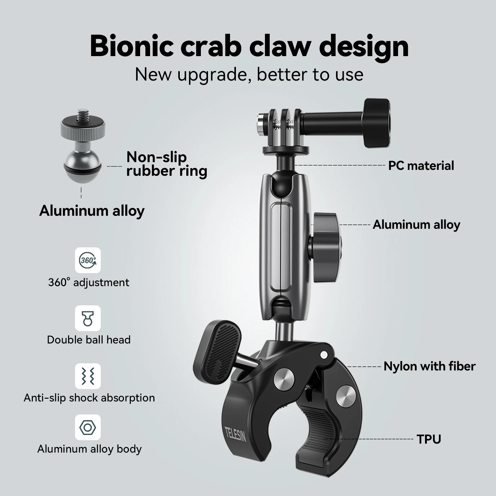 TELESIN Aluminum Alloy Universal Handlebar Mount - Image 8