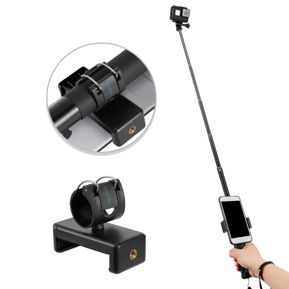 TELESIN 0.9m Extendable Aluminum Alloy Selfie Stick with Tripod and Phone Clip for GoPro - Image 8
