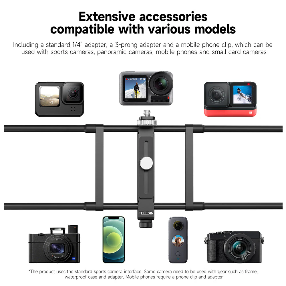TELESIN Adjustable Universal Fence Mount for Action Cameras/ Phones - Image 12