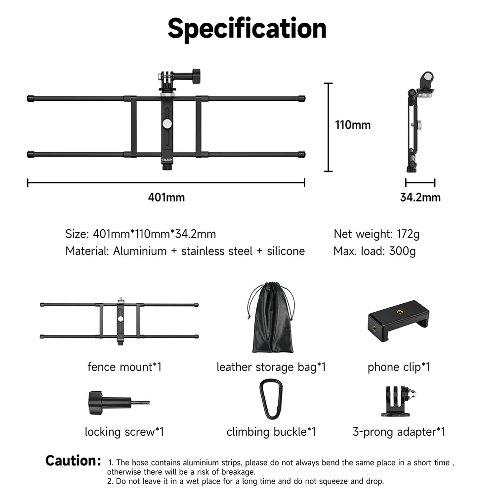 TELESIN Adjustable Universal Fence Mount for Action Cameras/ Phones - Image 16