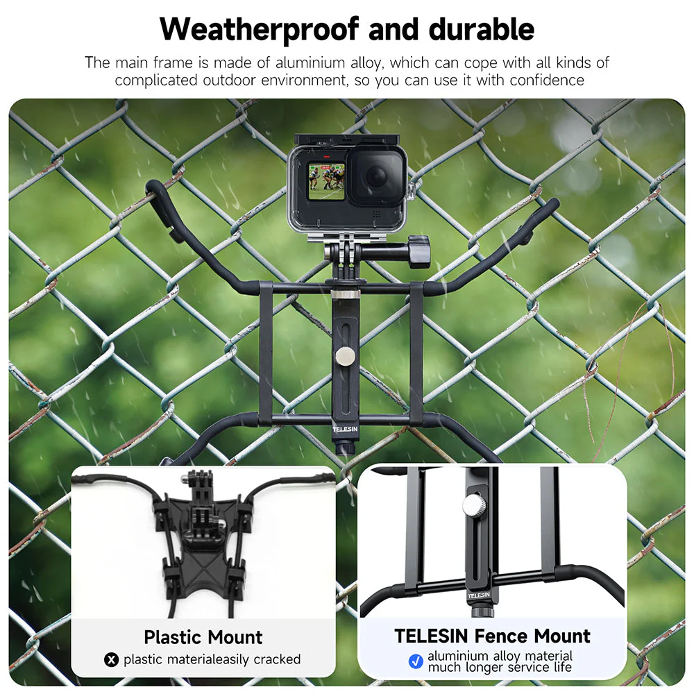 TELESIN Adjustable Universal Fence Mount for Action Cameras/ Phones - Image 8