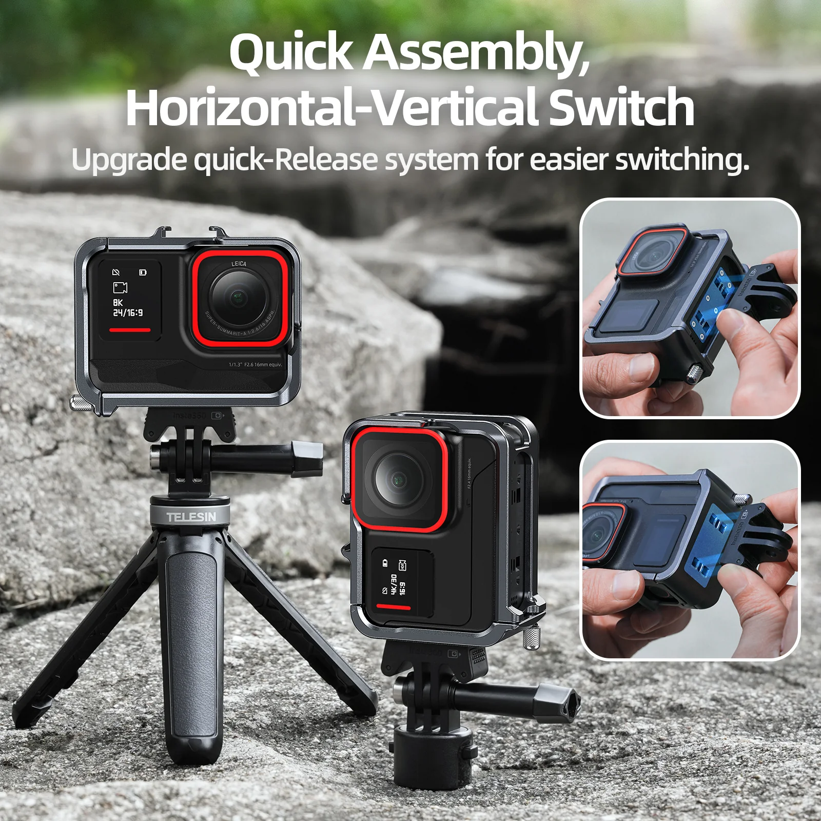TELESIN Vertical Shooting Quick Release Metal Rabbit Cage for Insta360 ACE/ACE Pro - Image 5