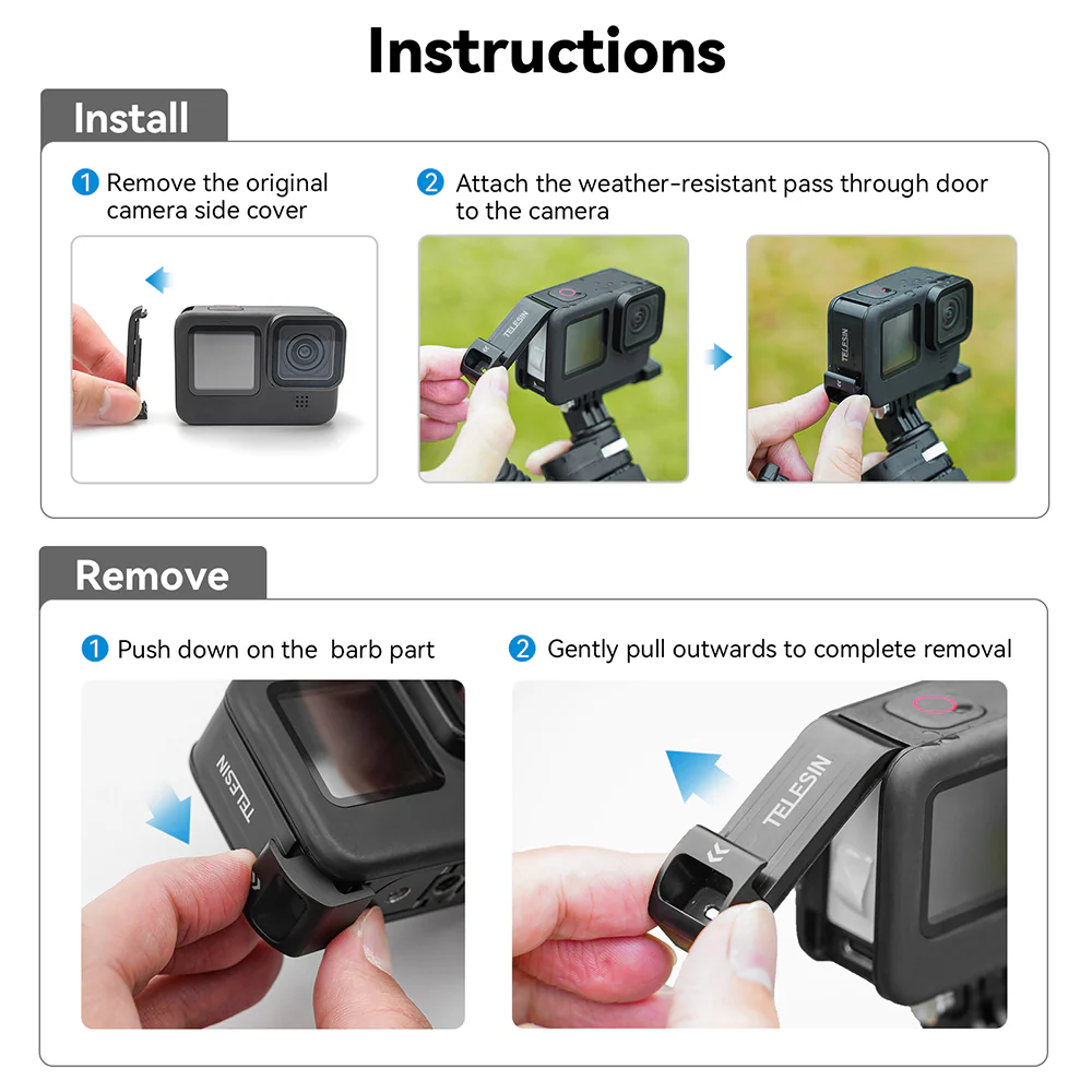 TELESIN Plastic Rechargeable Side Cover Rainproof Snowproof for GoPro 12/11/10/9 - Image 14