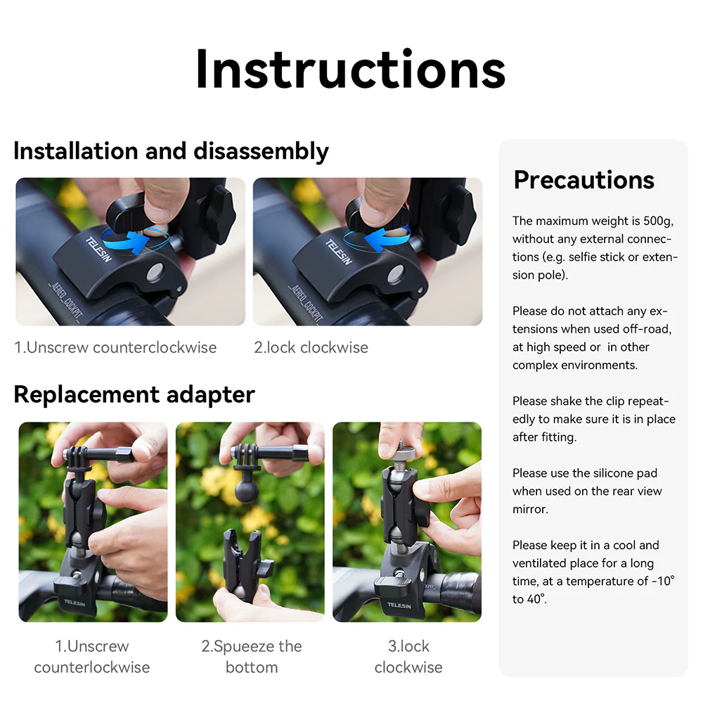 TELESIN Plastic Universal Handlebar Mount Tube Clamp - Image 13