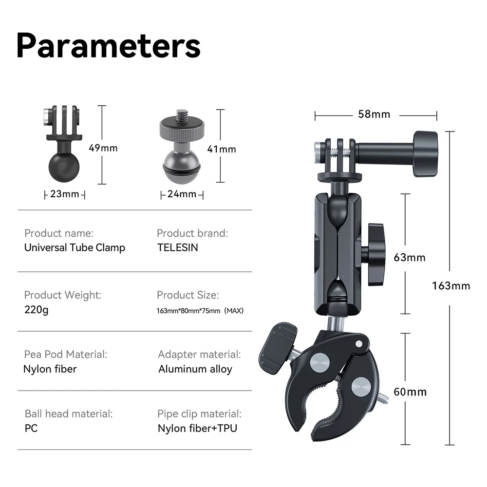 TELESIN Plastic Universal Handlebar Mount Tube Clamp - Image 15