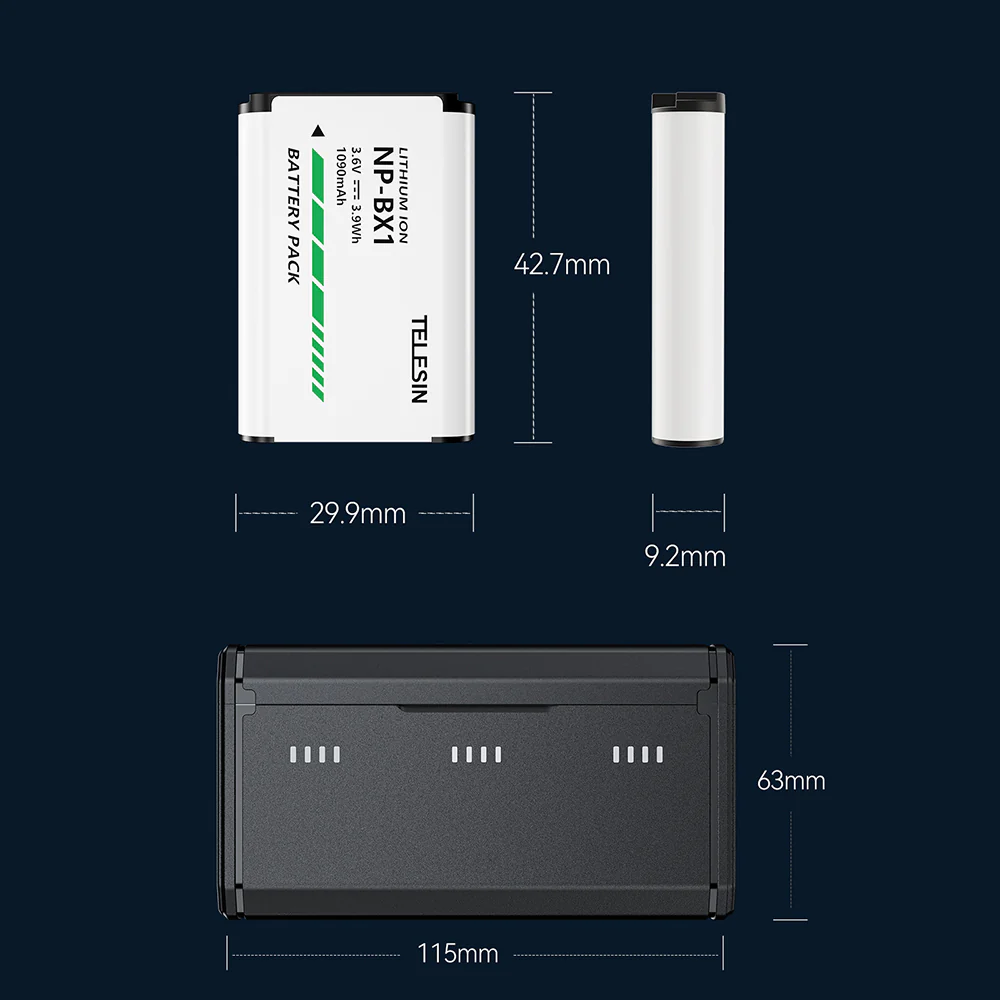 TELESIN Portable Charging Case with 2 NP-BX1 Batteries for Sony - Image 14