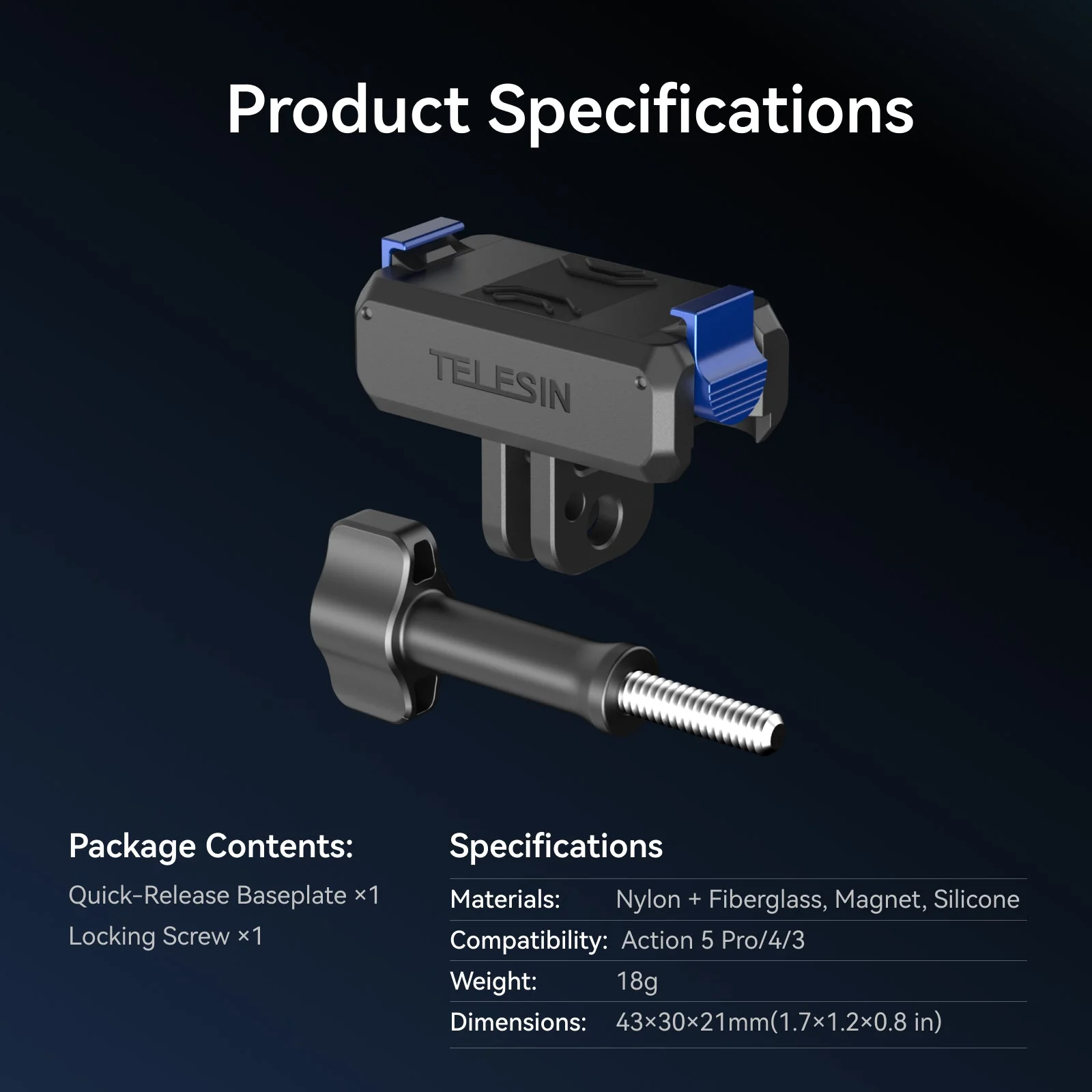 TELESIN Quick-Detach Mount For Action 5/4/3 - Image 9