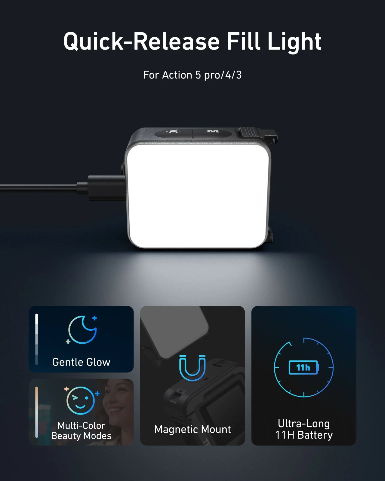 Telesin Quick-Release Fill Light For Action 5 pro/4/3 - Image 2