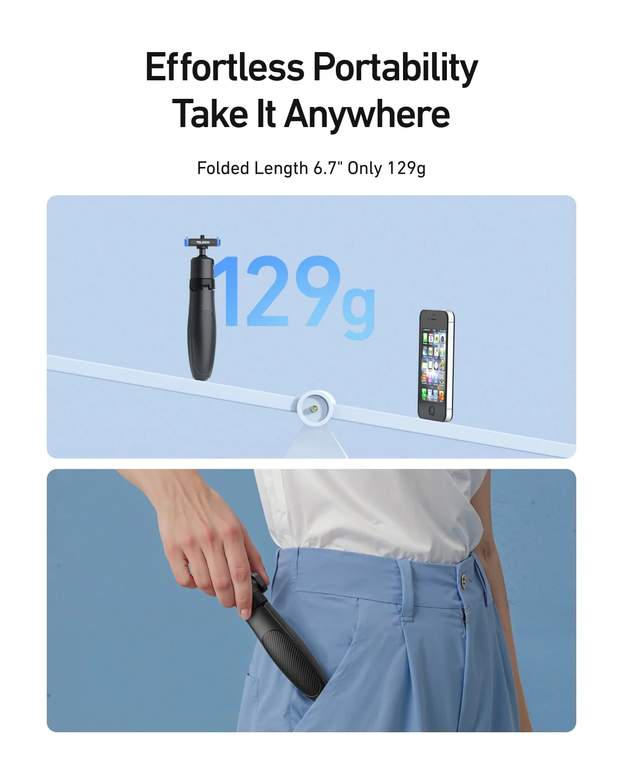 TELESIN Quick-Release Selfie Stick for GoPro 13 - Image 5