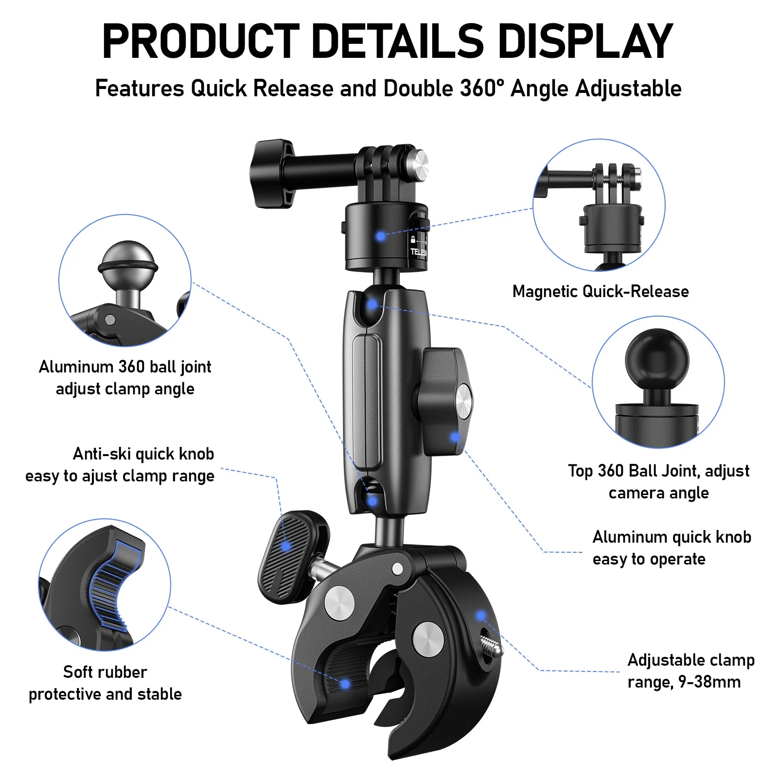 TELESIN Quick Release Universal Clamp Mount - Image 3