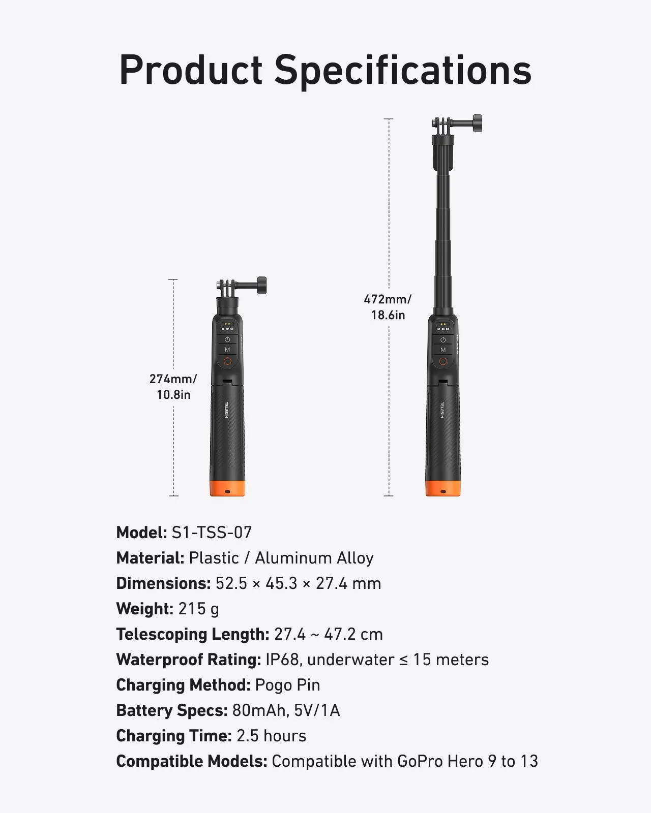 TELESIN Bluetooth Underwater Selfie Stick Tripod for GoPro - Image 11