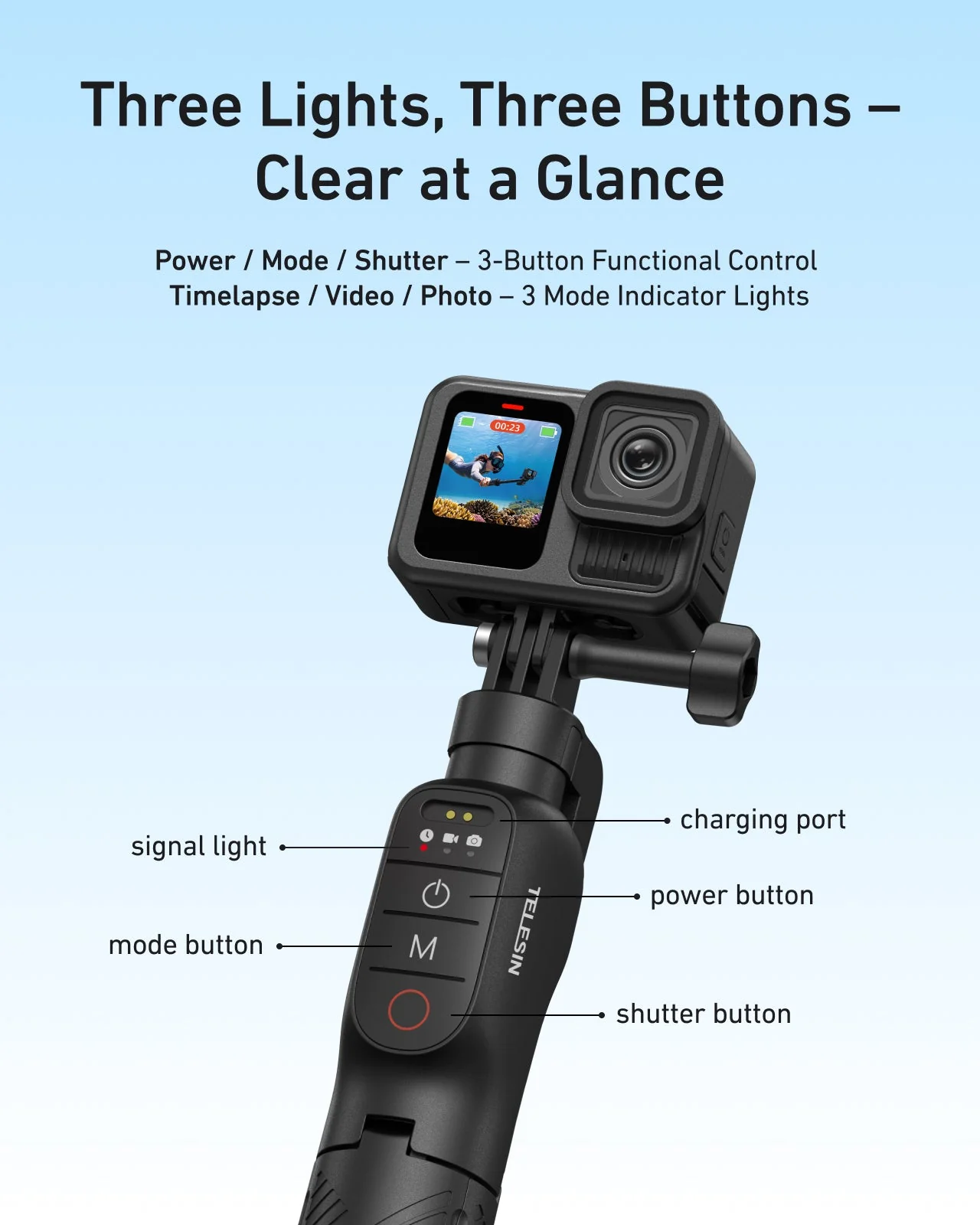 TELESIN Bluetooth Underwater Selfie Stick Tripod for GoPro - Image 4