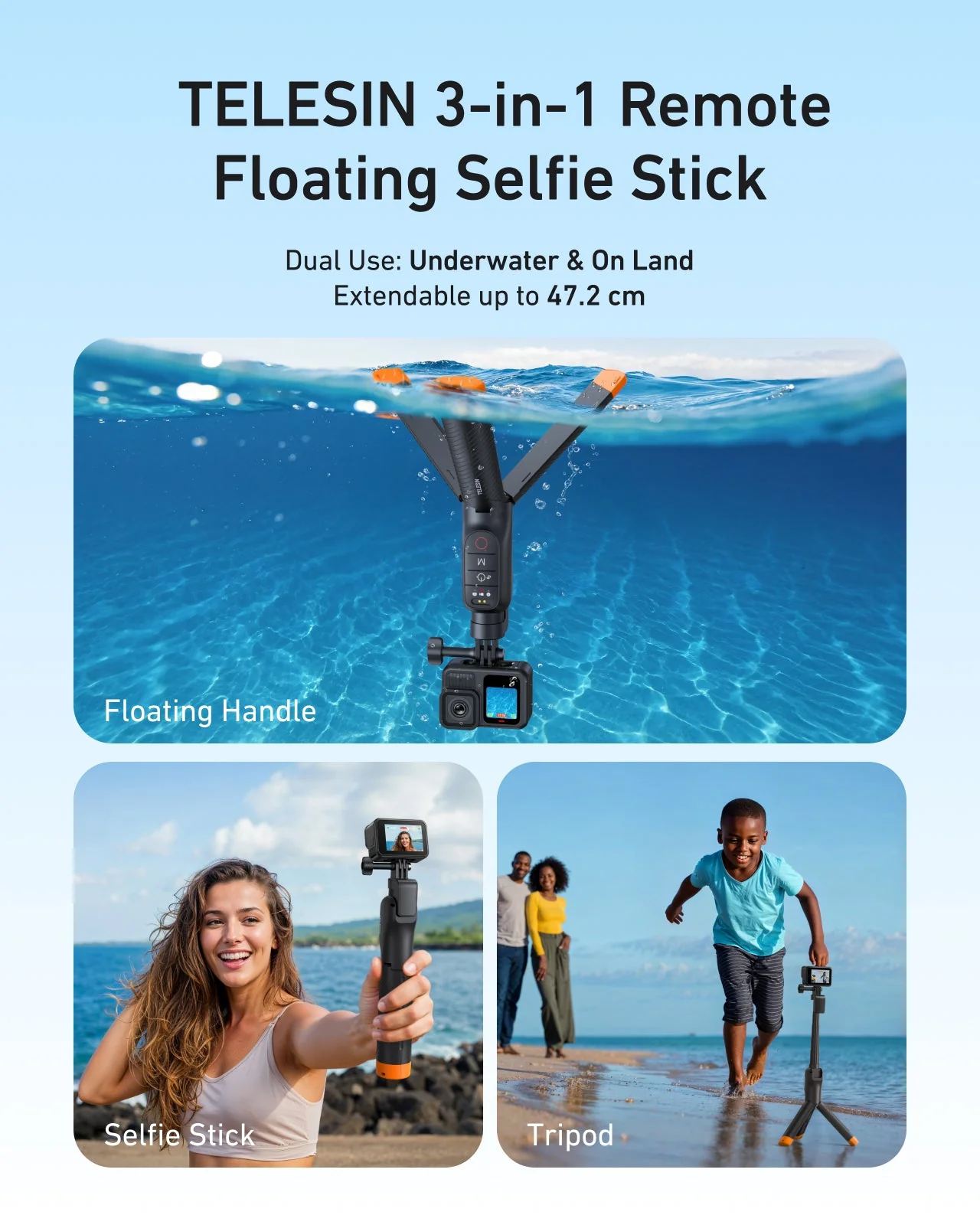 TELESIN Bluetooth Underwater Selfie Stick Tripod for GoPro - Image 7