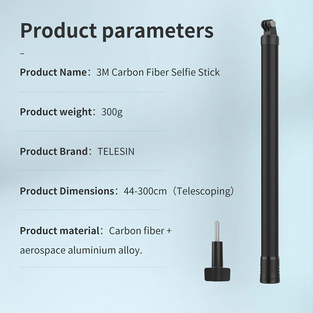 TELESIN Ultra Long 3m/2.7m Carbon Fiber Selfie Stick - Image 11