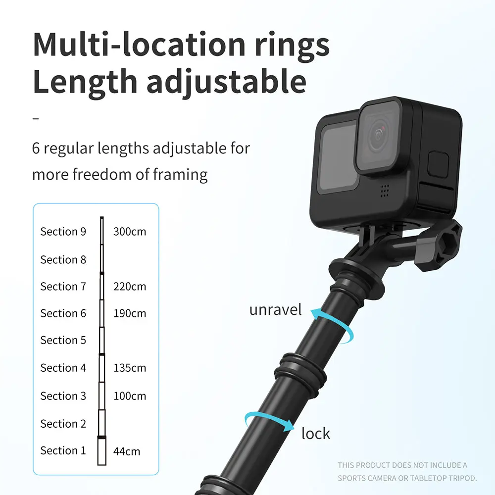 TELESIN Ultra Long 3m/2.7m Carbon Fiber Selfie Stick - Image 6