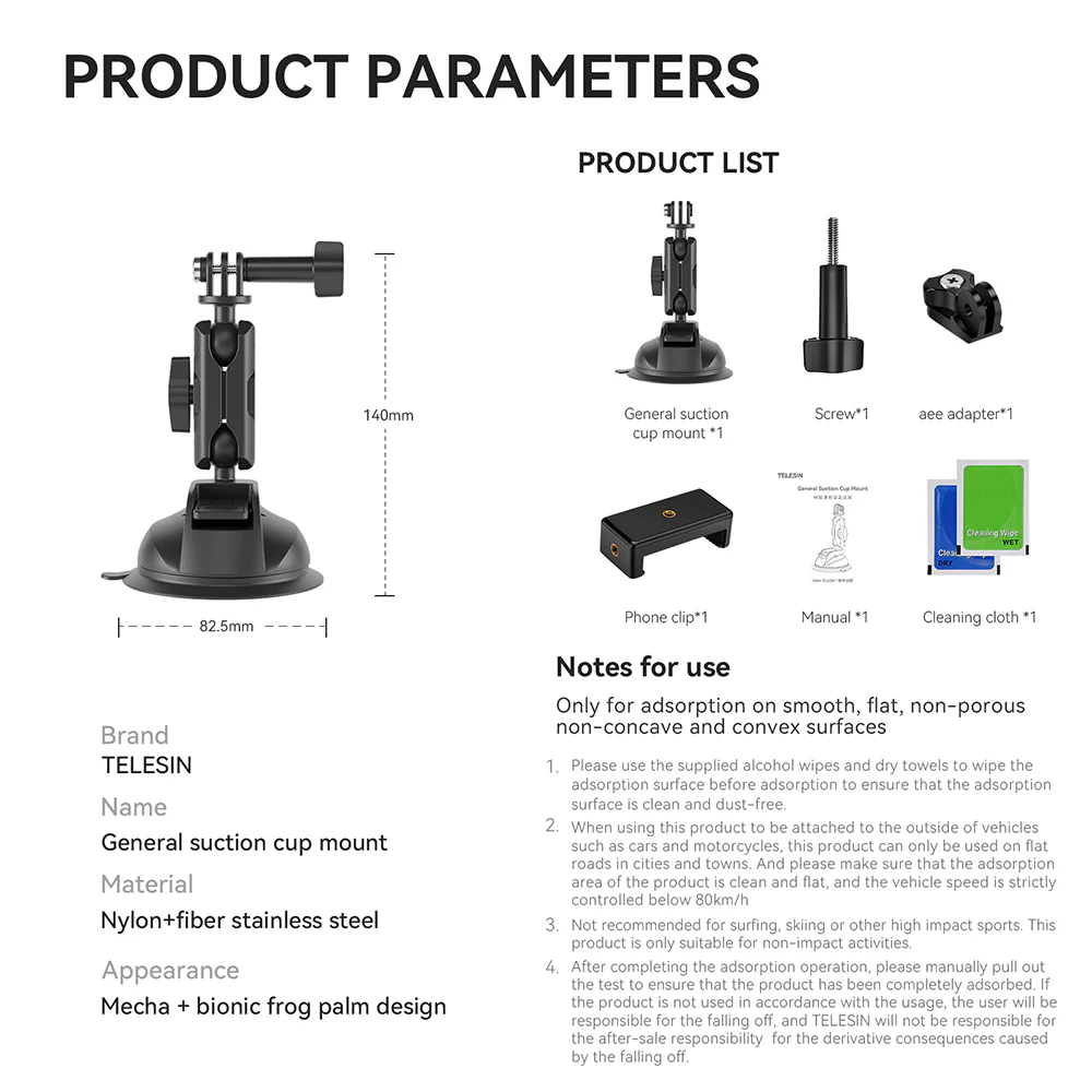 TELESIN Upgraded General Suction Cup Mount for Action Cameras - Image 15